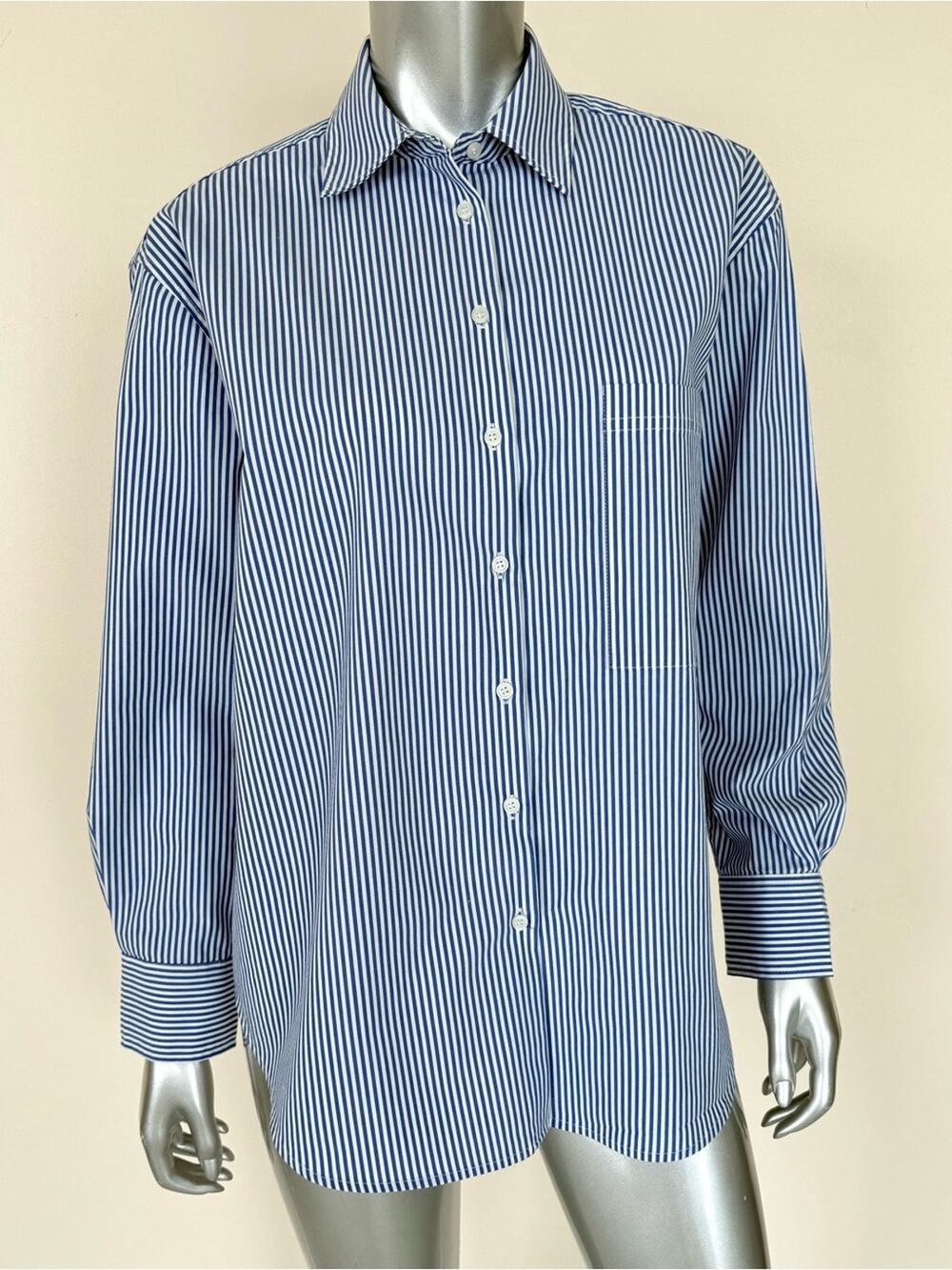 Tahari women cotton blouse white/blue striped size S/P - Picture 1 of 8